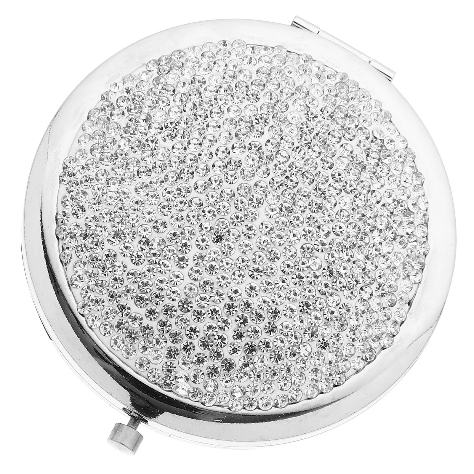 1개 메이크업 거울 접이식 양면 컴팩트 라운드 라인스톤 거울 휴대용 여성용 선물