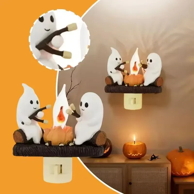

New Fashionable Ghost Campfire Nightlight Ghost Campfire Flickering Plug In Night Light Halloween Ghost Pumpkin Night Light