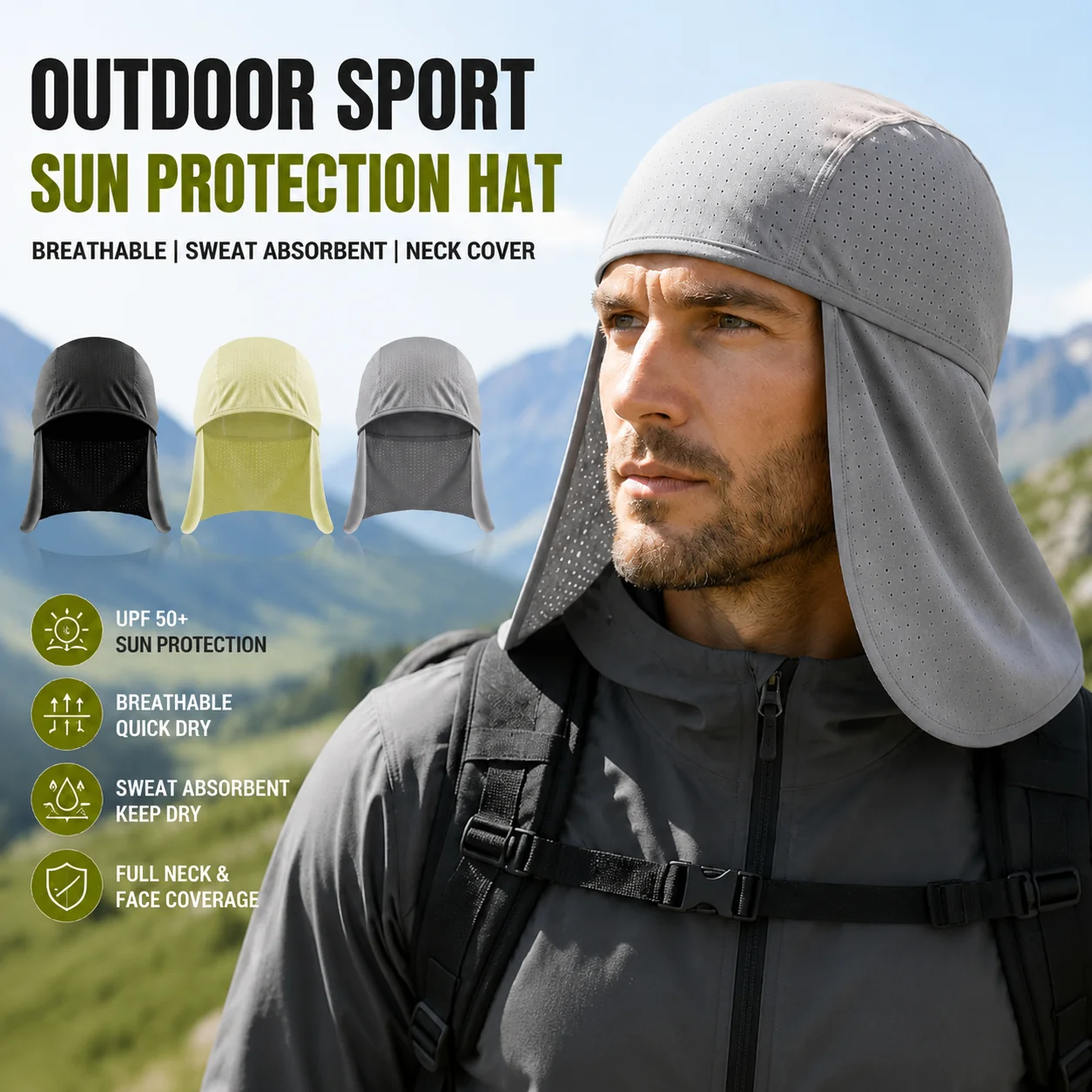 Outdoor Cycling Long Tail Hat for Men Women Summer Sun Protection Headscarf Caps Sweat Absorbing Quick Drying Cycling Helmet
