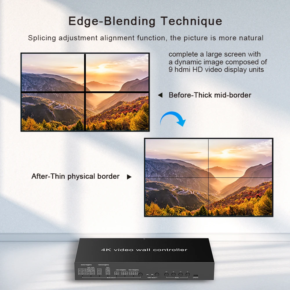 

2025 Quality 4K@60 Video Switcher Broadcast Live Streaming 4 in 4 Out Video Processor 1x4 2x4 3x4 4x4 Video Wall Controller