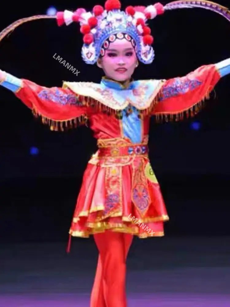 Children's Peking Opera and Opera Performance Costumes: Knife, Horse, Dan, Hua Mulan Performance Costumes