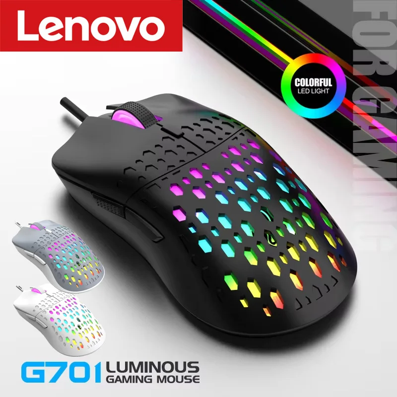 Lenovo RAIKU Wire Computer Wired Mouse G701 Cave Gaming Mouse Cool Glowing Braided  Comfortable Touch Reflects Agility 2026 New