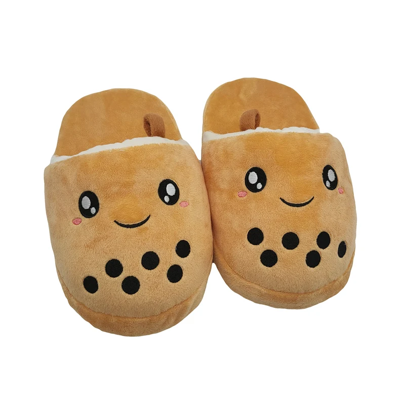 Cute Kawaii Bubble Tea Plush Shoes Simulation Milk Tea Indoor Slippers Stuffed Soft for Children Adult Room Floor Shoes