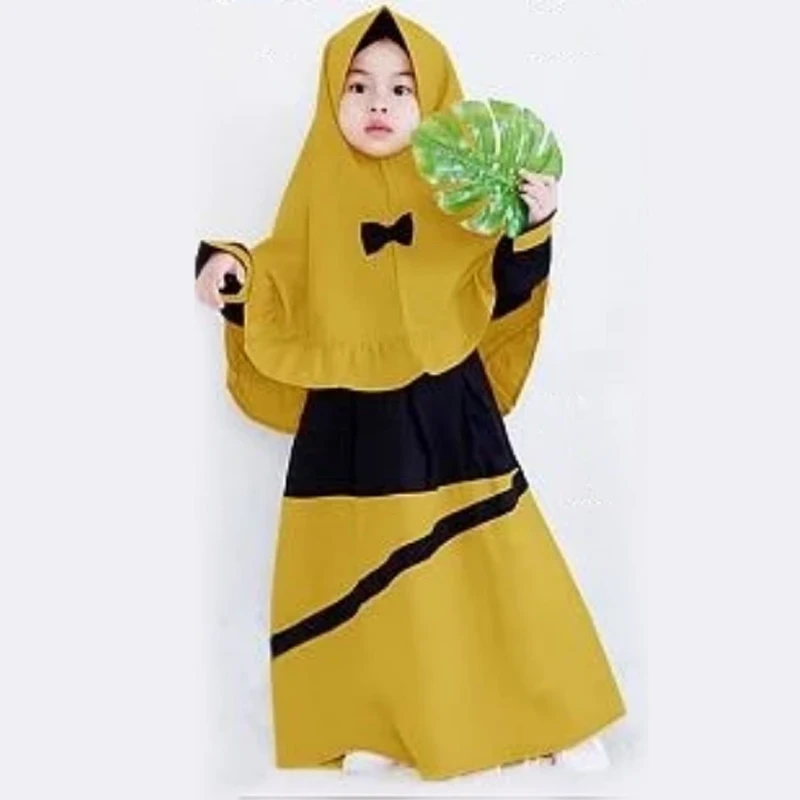 Spring and autumn girls long-sleeved round neck dress+bow scarf two-piece children's wear