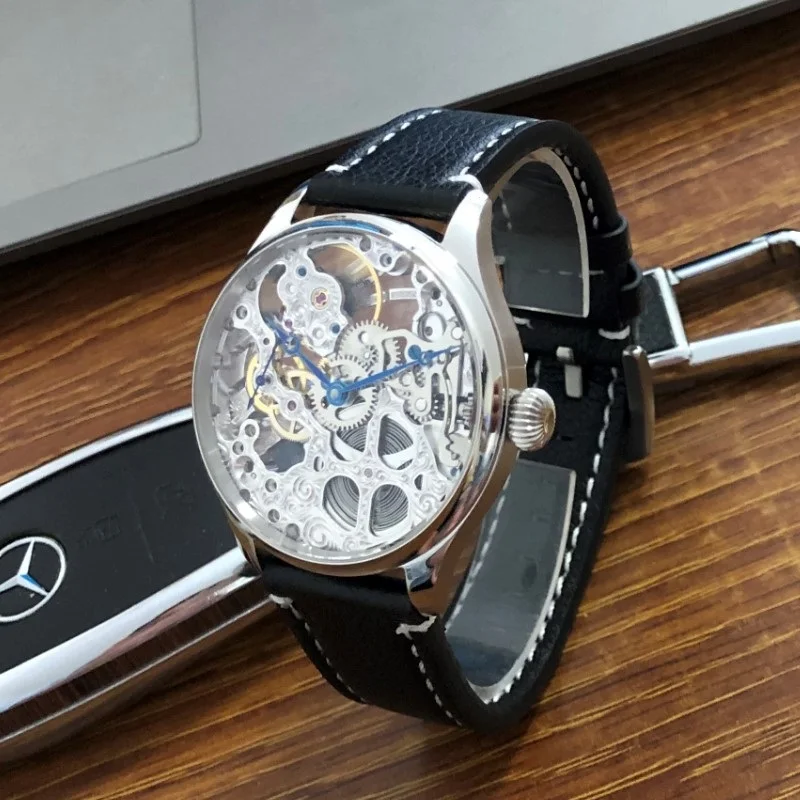 41mm NEW GEERVO Skeleton Men Watch Hand Winding ST3600SK Hollow Out Movement Mechanical Fashion Wristwatch Sapphire Crystal