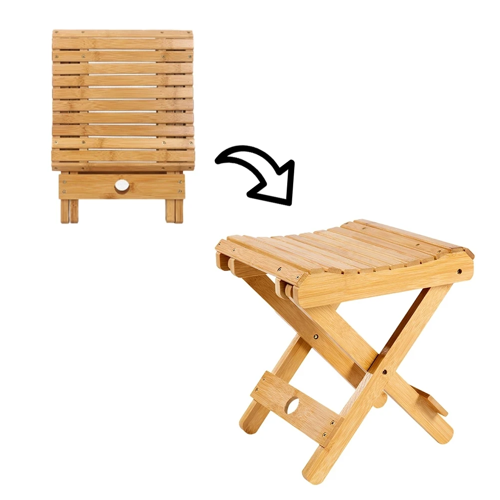 

Outdoor Small Folding Stool Fishin Beach Hiking Natural Bamboo Fashion DesignGarden Travel Picnics