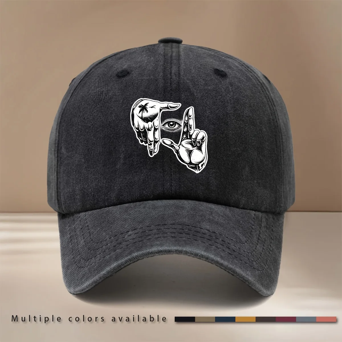 Baseball Cap with Camera Gesture and Eye Pattern, Comfortable and Simple Hip-Hop Hat, Unisex Six-Panel Cap for Parties, Dinners,