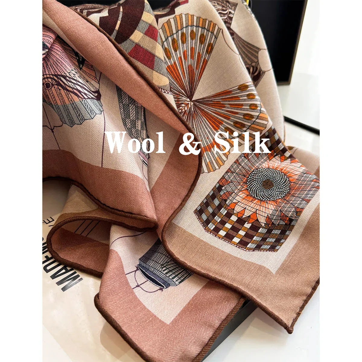 

82% Wool 18% Silk Square Scarves for Men Women Accessories Autumn Spring Luxury Brand Art Style Silk Wool Scarf Neck Warmer