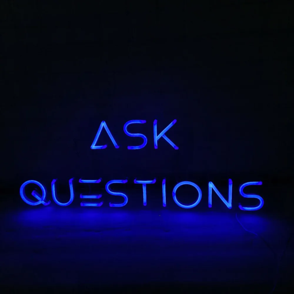 Ask Questions LED Neon Letters Wall Art - Hanging Transparent Acrylic Silicone Lights for Room Decor Personalized Sign