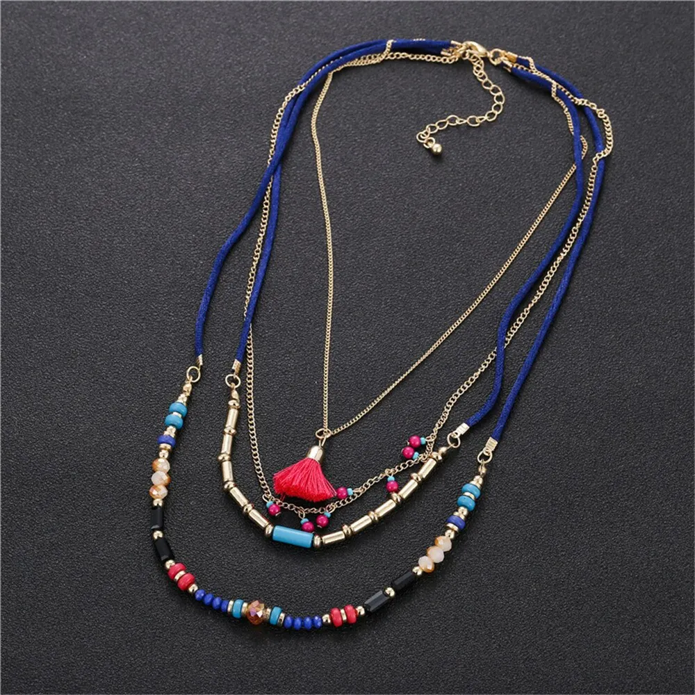 Bohemian Multilayer Handmade Colorful Beads Chain Pendant Necklaces For Women Girls Accessories Fashion Wedding Jewelry Gifts