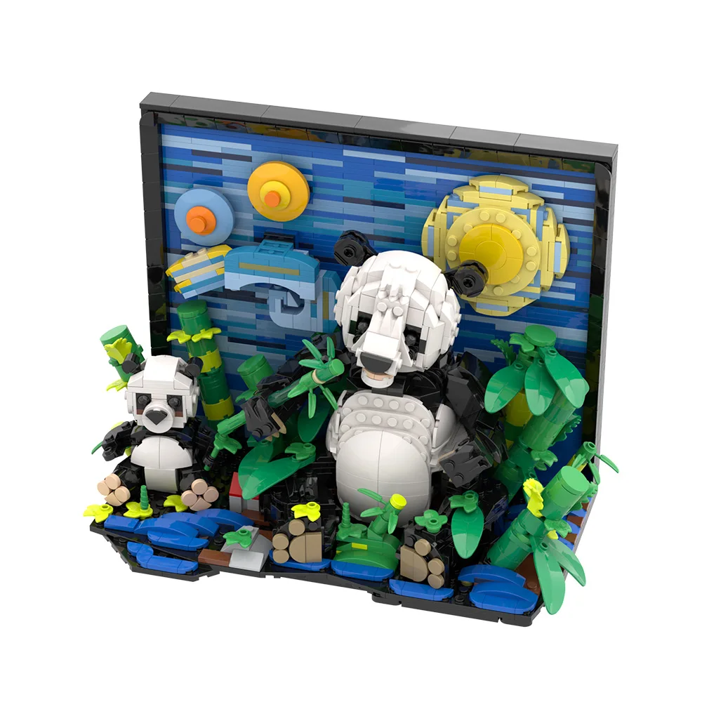 Gobricks MOC VanS Panda Building Blocks Creativity Model 3D art painting of Pandas Bricks diy Assembled Toy Children Gift