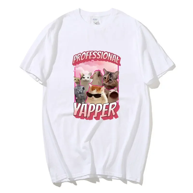 Funny Professional Yapper Meme Cat Graphic T-Shirt Men Fashion Vintage Short Sleeve T Shirt 100% Cotton Casual Comfort T-shirts