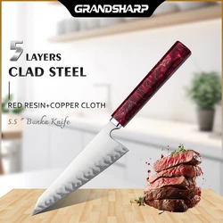 Grandsharp 14cm Japanese Garasuki Knife Hand-Forging 2 Layers of 430 Stainless Steel Sushi Filleting Kitchen Knife Resin Handle