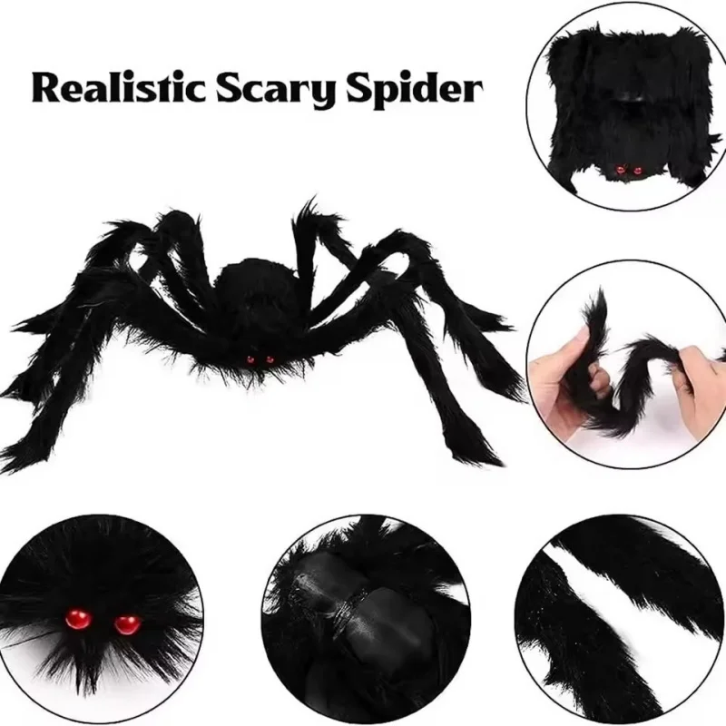 

Halloween Big Plush Spider Horror Halloween Decoration Party Prop Outdoor Giant Spider Decor 30-200cm Chamber Prank Black Spider