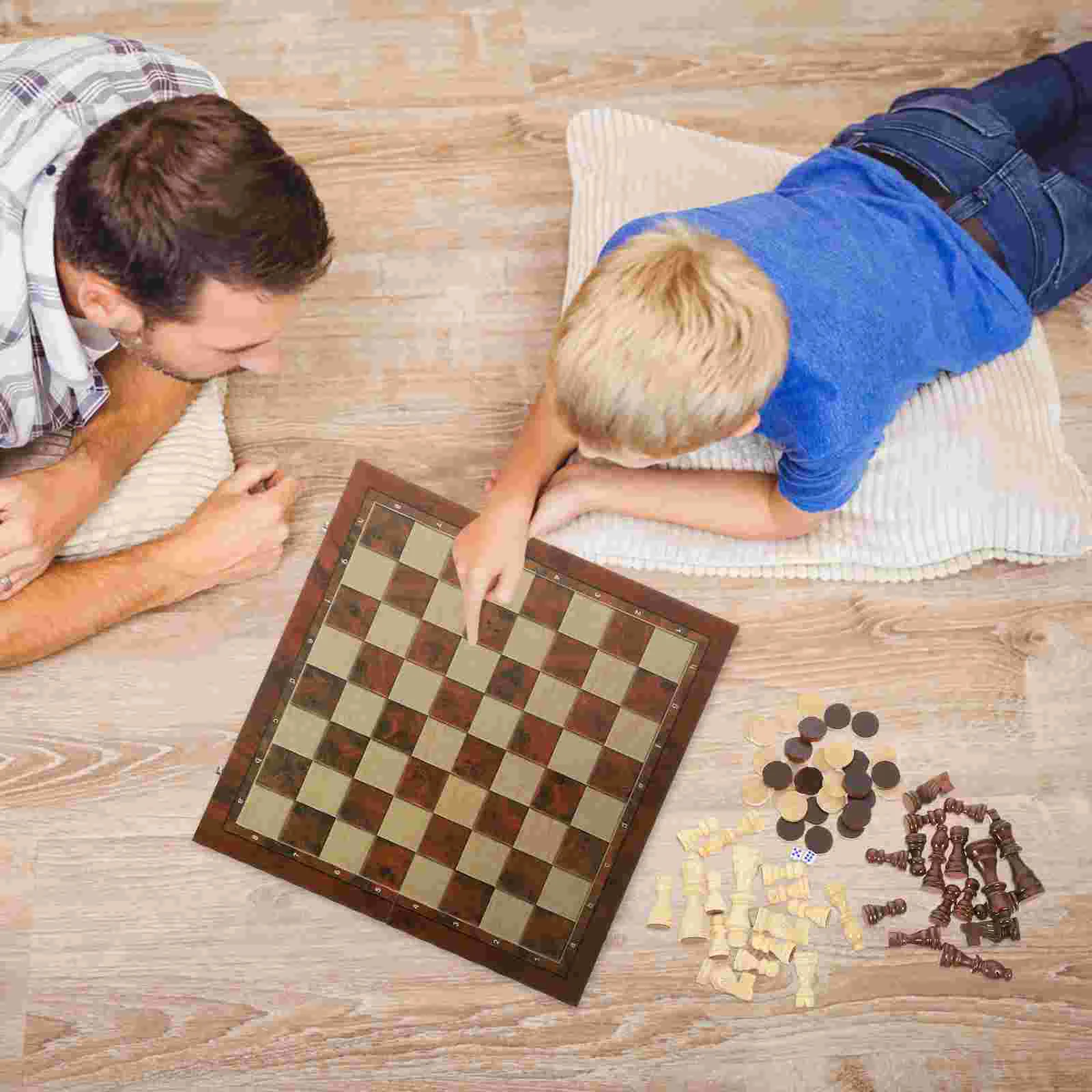 Three in One Chess Educational Toy Abacus Aldult Game Board Backgammon Wooden Child