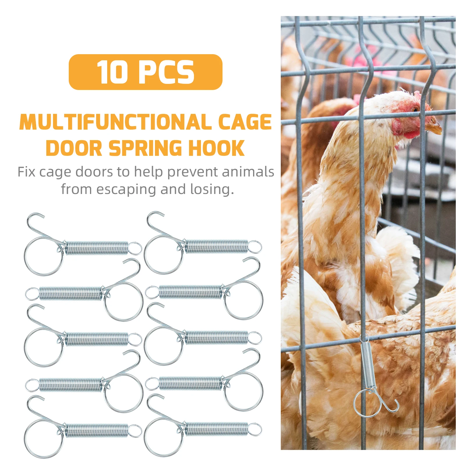 

10Pcs Pet Cage Spring Hook Heavy Duty Stainless Steel Door Latch for Rabbit Cage Bird Aviary Locking Secure Fastener