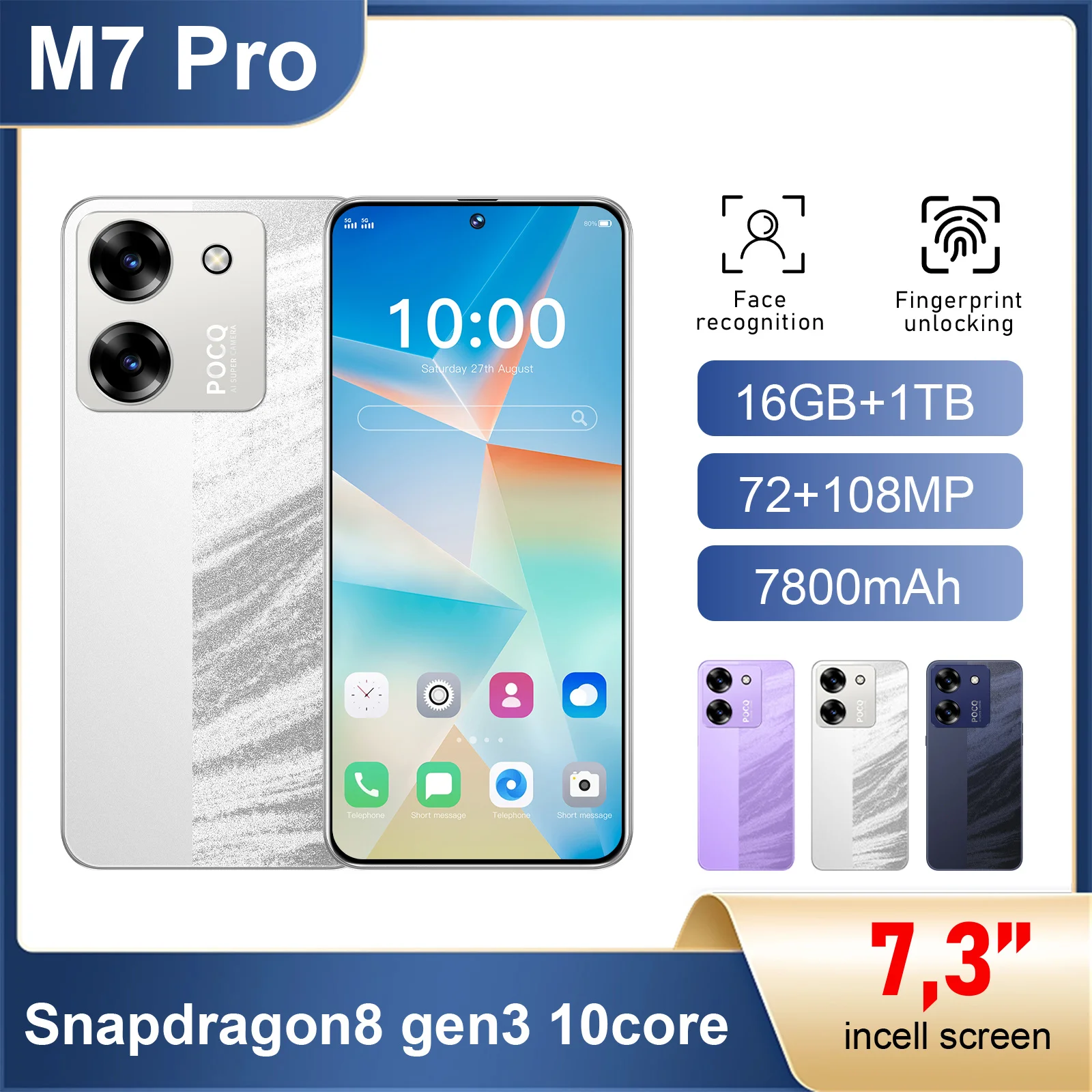 Neue M7 Pro 2025 HEIßER 7,3 HD Global Edition Original Smart 5G Dual Karte 7800 mAh Batterie Android 14 gesichts Erkennung Funktion