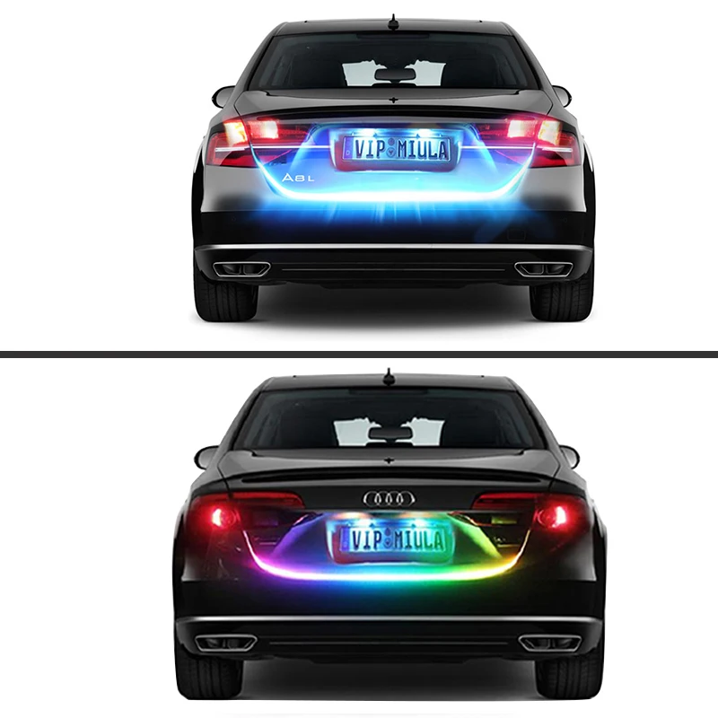 Car trunk flow light rainbow trunk racing flow turn signal light modified decorative light with LED super bright light strip