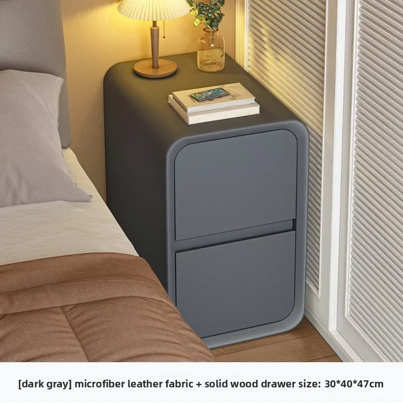 Firm Bedside Table Narrow Bedside Storage Storage Small Cabinet Bedroom Cream Wind Solid Wood Double Pumping Crack Practical