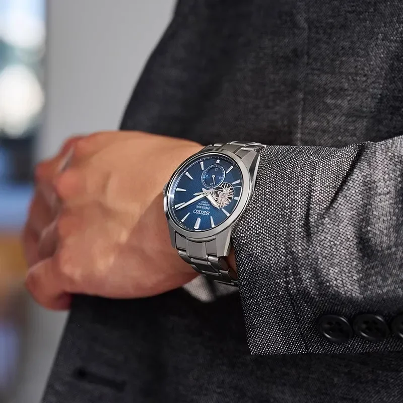 Seiko الدقة Presage سلسلة جوفاء التلقائي الميكانيكية حزام معدني موضة ساعة رجالية عادية SPB417J ، تجديد 1:1