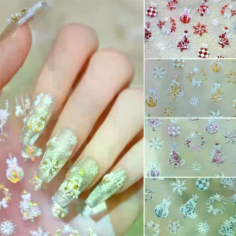 Lindo lazo de estilo navideño, copo de nieve colorido, árbol de Navidad, pegatinas para decoración de uñas, pegatinas estampadas para decoración de uñas para mujer, regalo