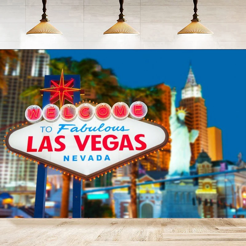 Las Vegas Night City Photography Backdrop Welcome To Las Vegas Casino Poker Movie Themed Background Birthday Party Decor