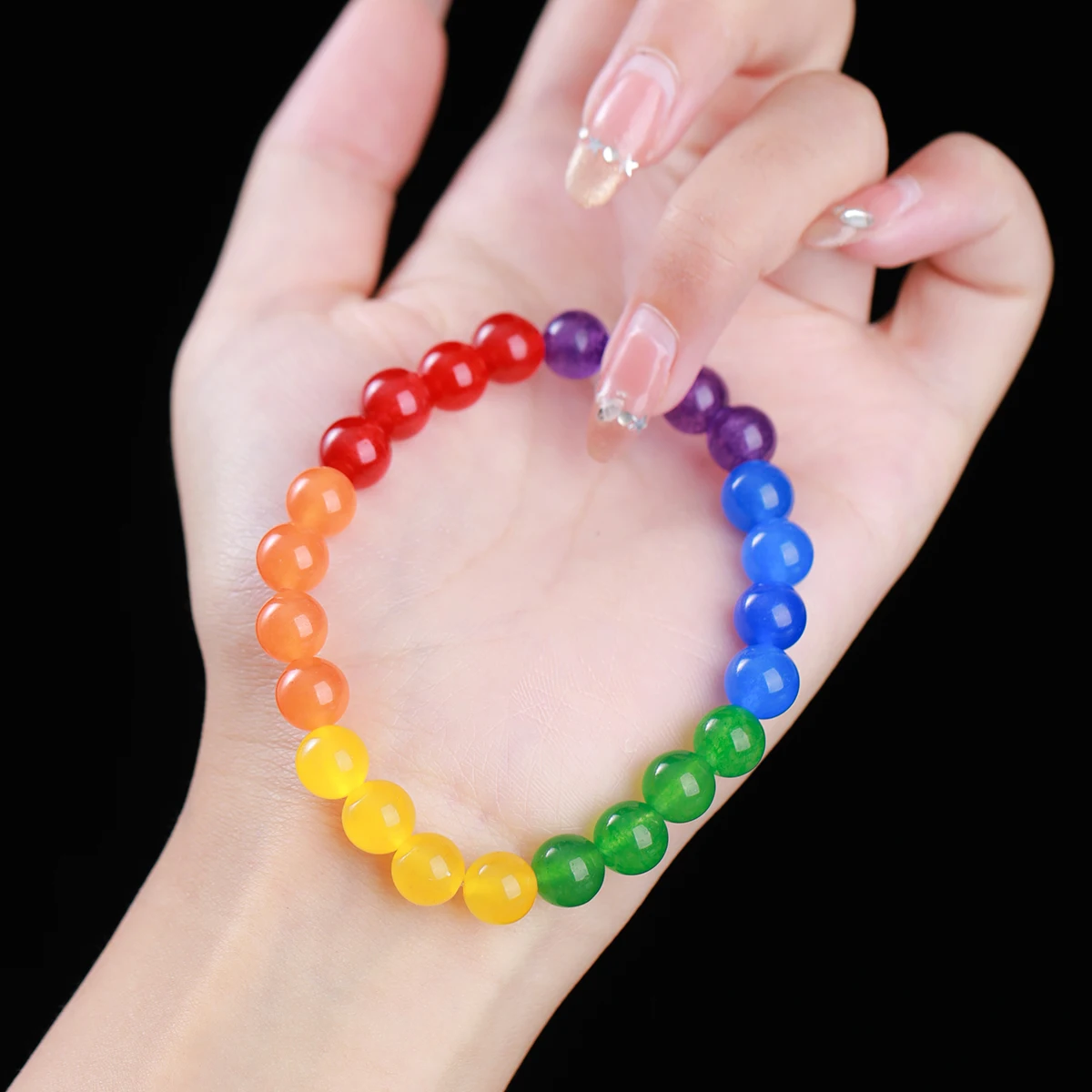 JD العصرية الحجر الطبيعي ستة اللون حبة سوار رجل إمرأة قوس قزح LGBT سوار المسافة زوجين اليوغا التأمل مجوهرات