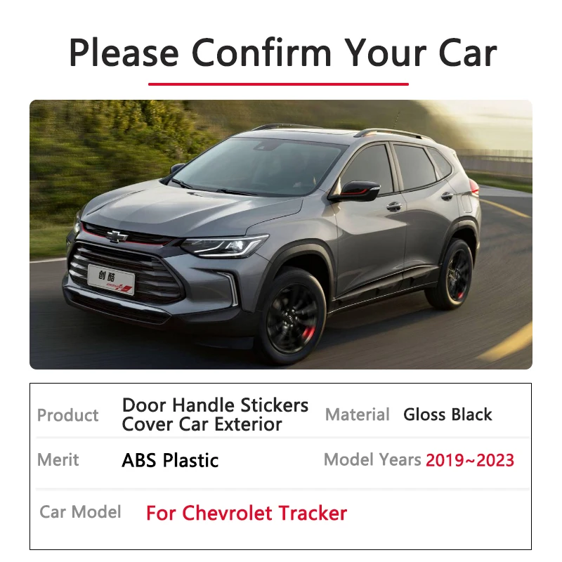 for Chevrolet Tracker RS 2019 2020 2021 2022 2023 Gloss Black Door Handle Cover Trim Car Styling Accessories Anti-Rust Stickers