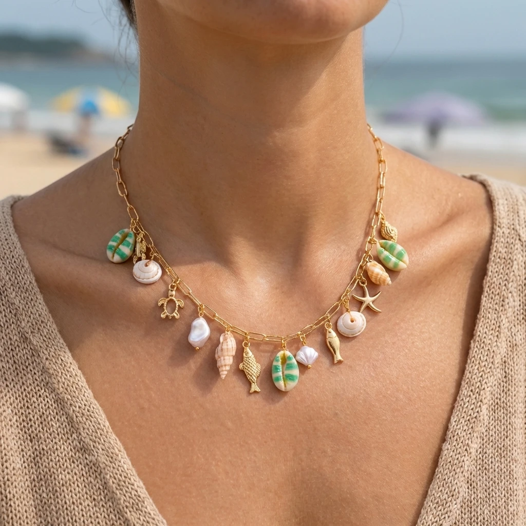 Bohemian Starfish Conch Imitation Pearl Clavicle Necklace for Women Colorful Shell Multi Pendant Chain Beach Party Jewelry Gift