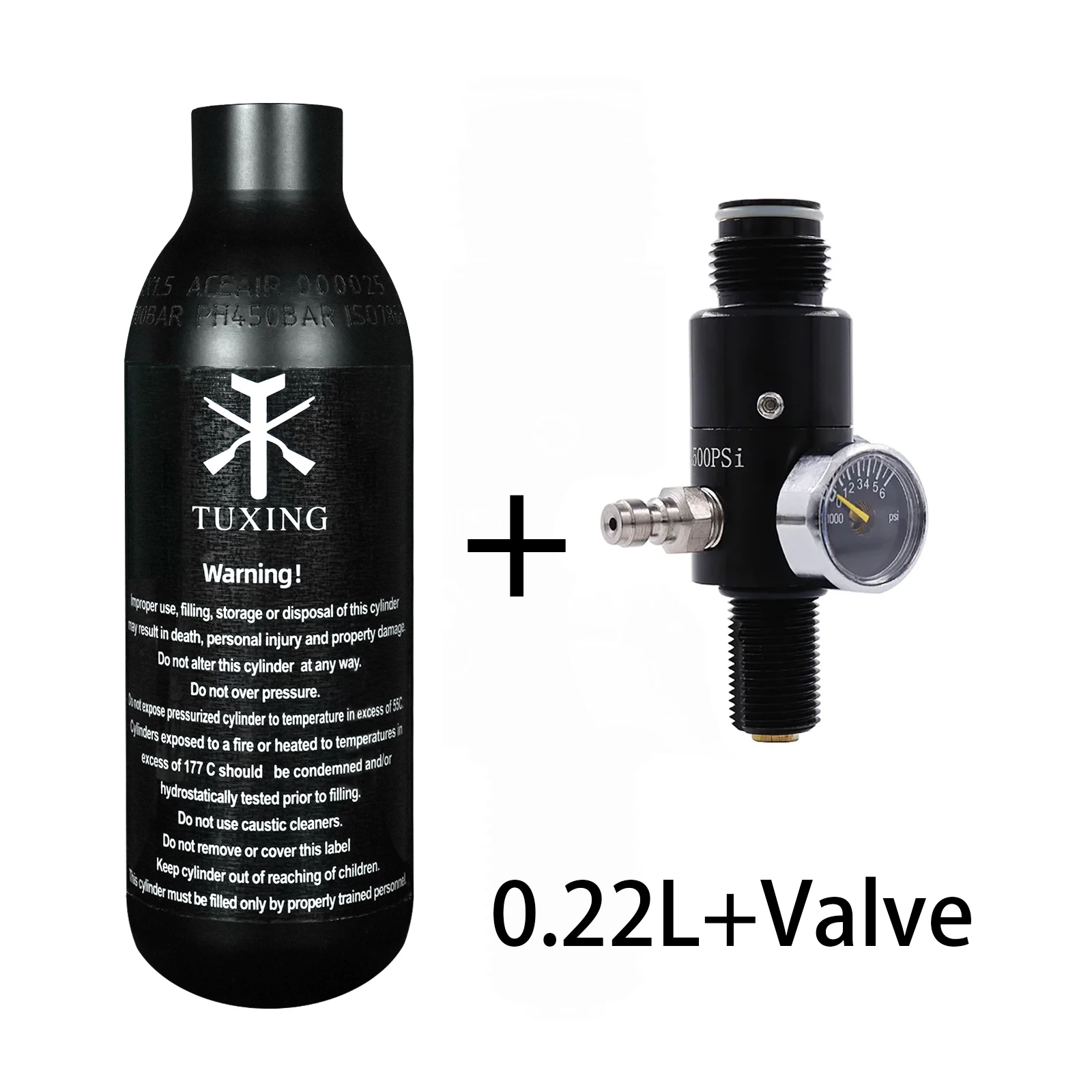 

TUXING 200Bar 3000Psi 0.22L 220cc Aluminum Cylinder with Regulating Valve High Pressure Oxygen CO2 Air Tank Filling Round Bottom