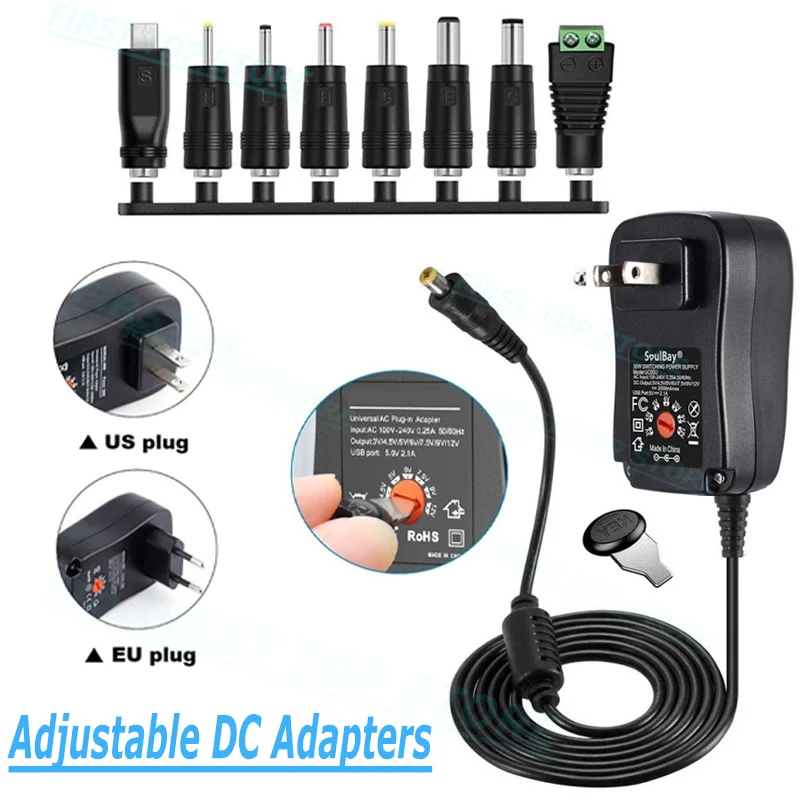 DC 3V 4.5V 5V 6V 7.5V 9V 12V 12W US EU Adjustable Power Adapters Transformer USB 2.1A Universal Charger Switch Power Supply UK
