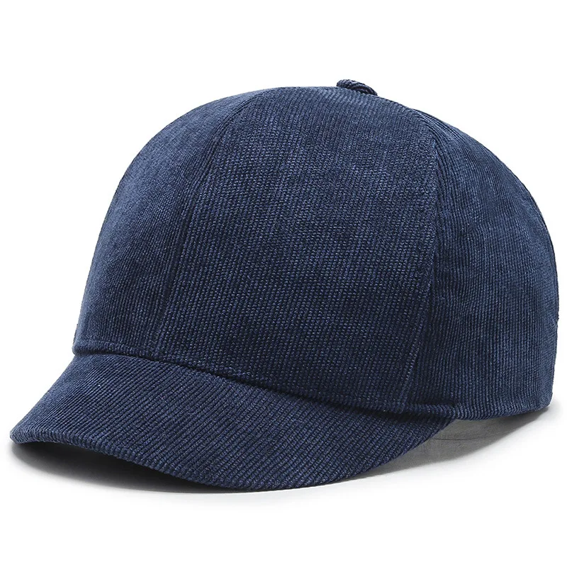 Mens Short Brim Baseball Cap Casual Retro Corduroy Warm Snapback Caps for Women Short Billed Umpire Dad Hats