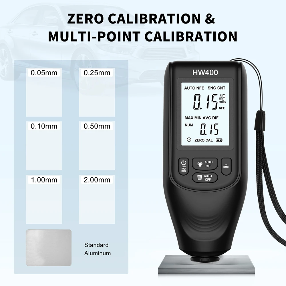 HW400 Car Paint Film Automatic Thickness Gauge 0-2000UM Fe & NFe Coating Thickness Tester Automotive Paint Thickness Test Tools