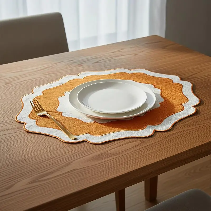 Strukturierte, gewellte Leinen-Tischsets, maschinenwaschbar, knitterfrei, für den Esstisch, für den Heimgebrauch im Landhausstil – Detail 1