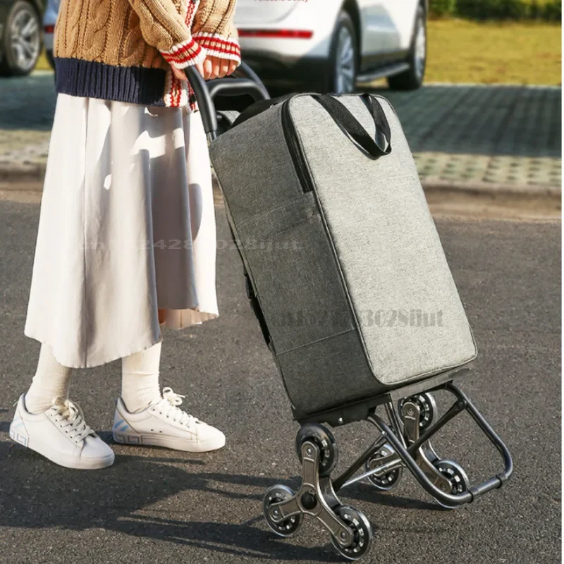 Portable Shopping Trolley, Stainless Steel Stair-Climbing Wheels, Grocery Cart for Luggage Pull Goods, Strong Bearing