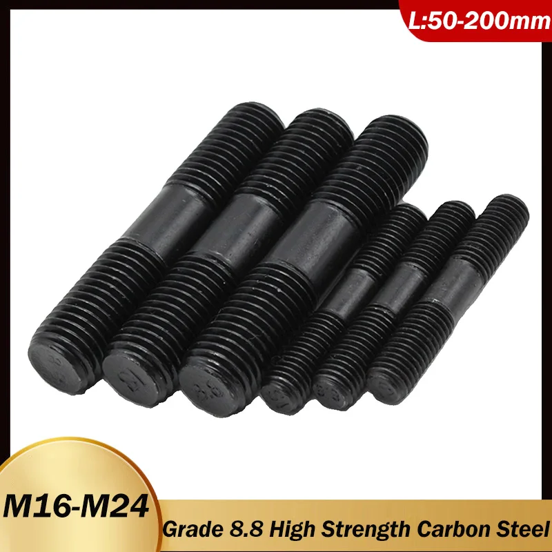 M16 M18 M20 M24 Grade 8.8 Carbon Steel Rod Double Thread Screw Stud Screw Rod Stud Bolt GB901 Length:50-200mm