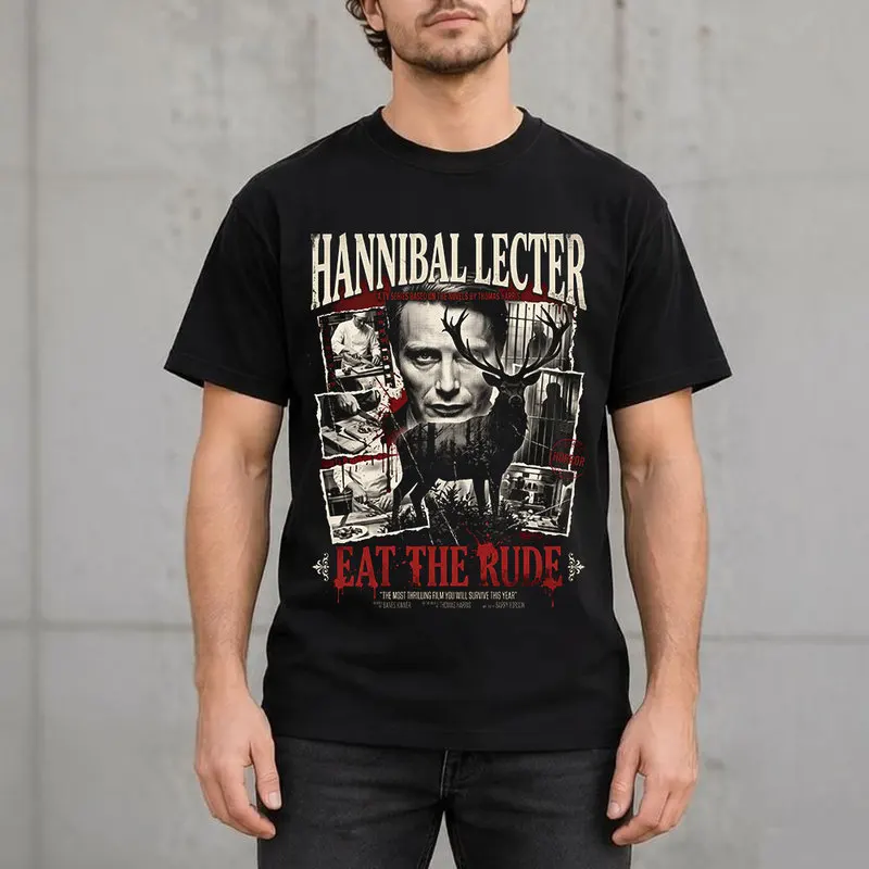Hannibal Lecter Eat The Rude Graphic T-Shirt Horror TV Series Vintage Gothic Unisex Short Sleeve Tee 100%Cotton Print Casual Top