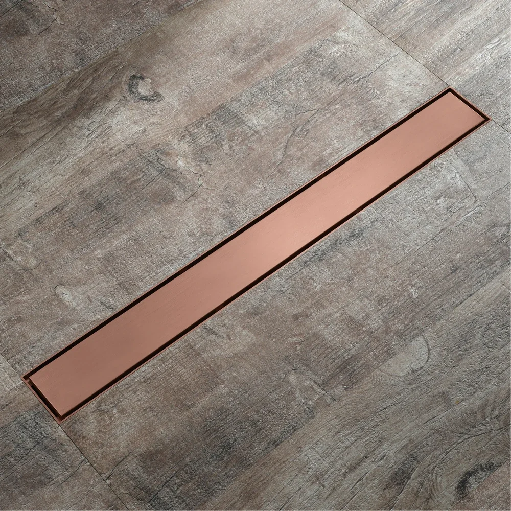 

60cm Floor Drain Rose Gold Shower Floor Drain 304 SUS Brushed Gold Bathroom Deodorant Conceal Floor Drain Strainer