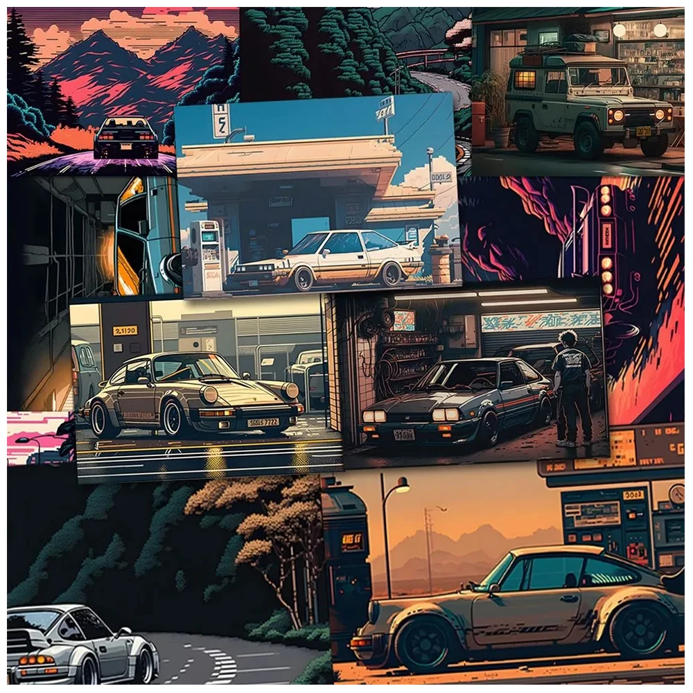 

10/30/54pcs Vintage JDM Racing Posters Graffiti Stickers Cool Cartoon Car Sticker Laptop Skateboard Motorcycle Anime Style Decal