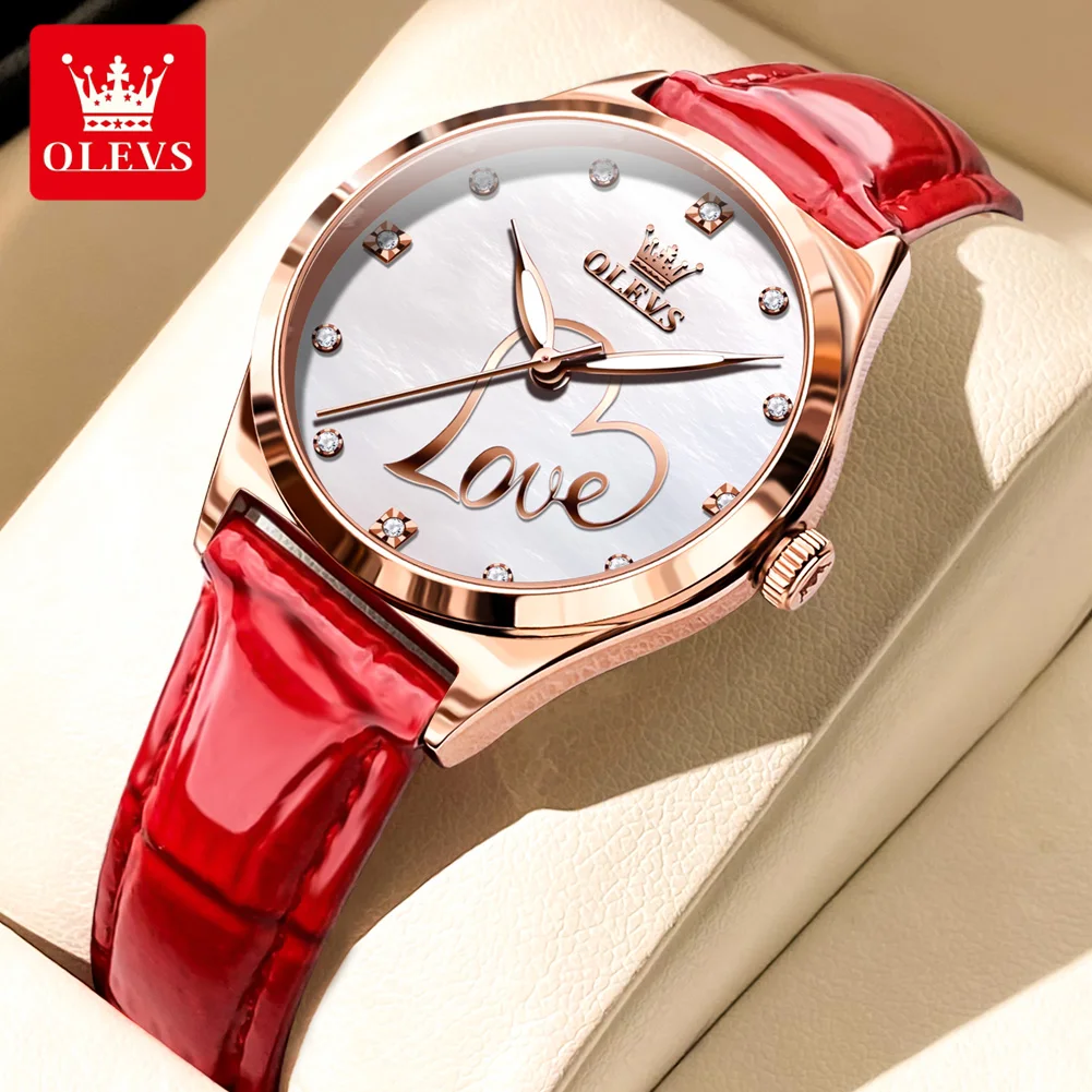 OLEVS-Montre à quartz en forme de cœur pour femme, montre-bracelet en cuir, étanche, élégante, originale, dames, mode, 5580