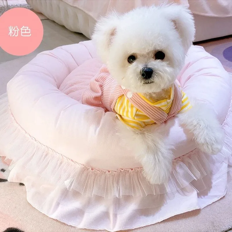 

Cute Princess Pet Bed Bow Cat Sofa Soft Plush Small 10LBS Dog 15LBS Kitten Puppy Cushion Bed Round Beds Soft and Comfortable
