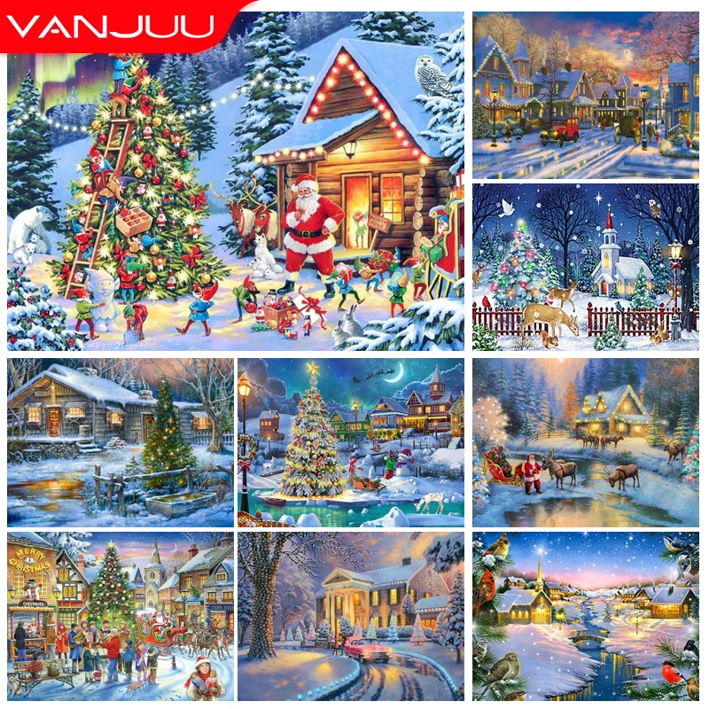 

Christmas 5D Diamond Painting DIY Snow Scene Diamond Mosaic Full Round Diamond Embroidery Wall Room Decor Rhinestone Painting