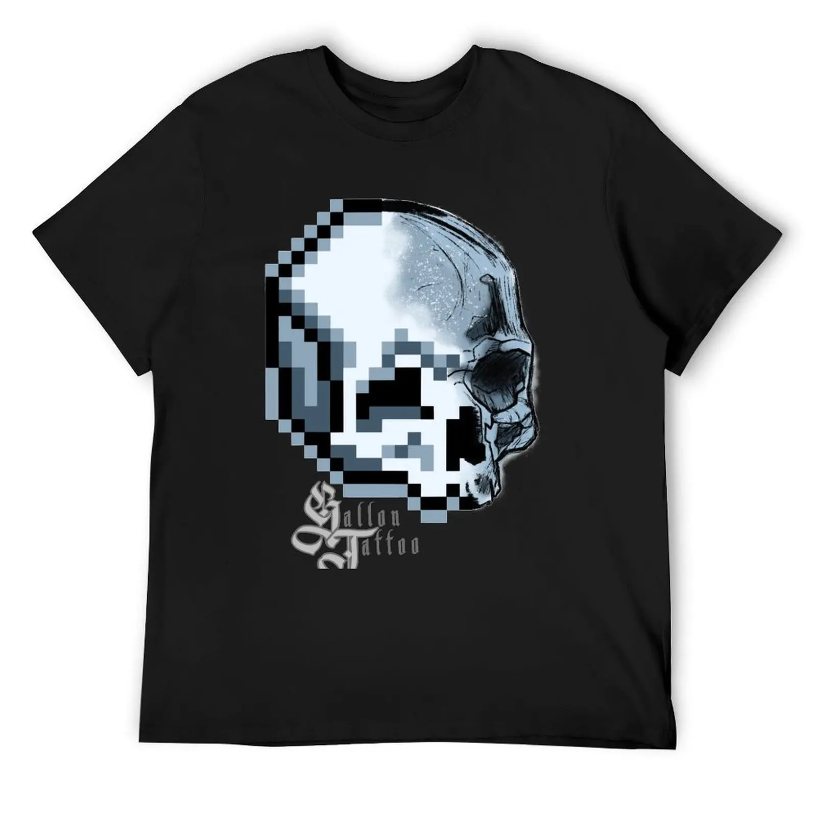 

Pixelated sketchy skull T-Shirt blue archive blacks graphics summer top T-shirts for men cotton