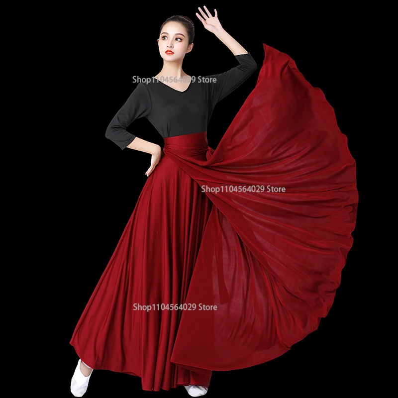 Flamenco for women Spanish  Dance Skirt Belly dance long Dress Big Swing Skirt Gradient Color Performance Gypsy Skirt