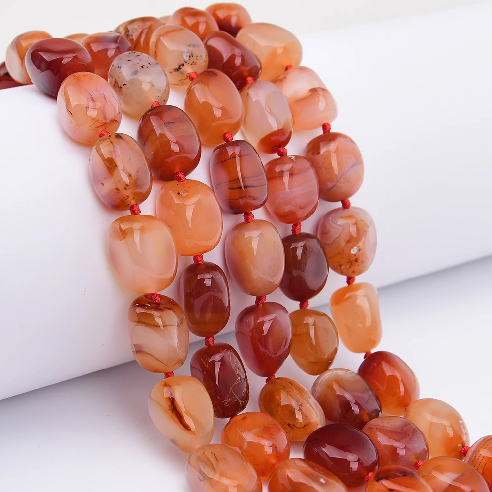 

APDGG Big Natural Red Carnelian Agate Smooth Nugget Loose Pendant Beads 17'' Strand Jewelry DIY