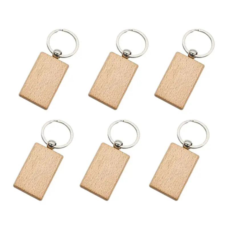 ABRW-48 Pcs Blank Wooden Key Chain Rectangle Key Chain Tags Wood Keychains Key Ring For DIY Craft
