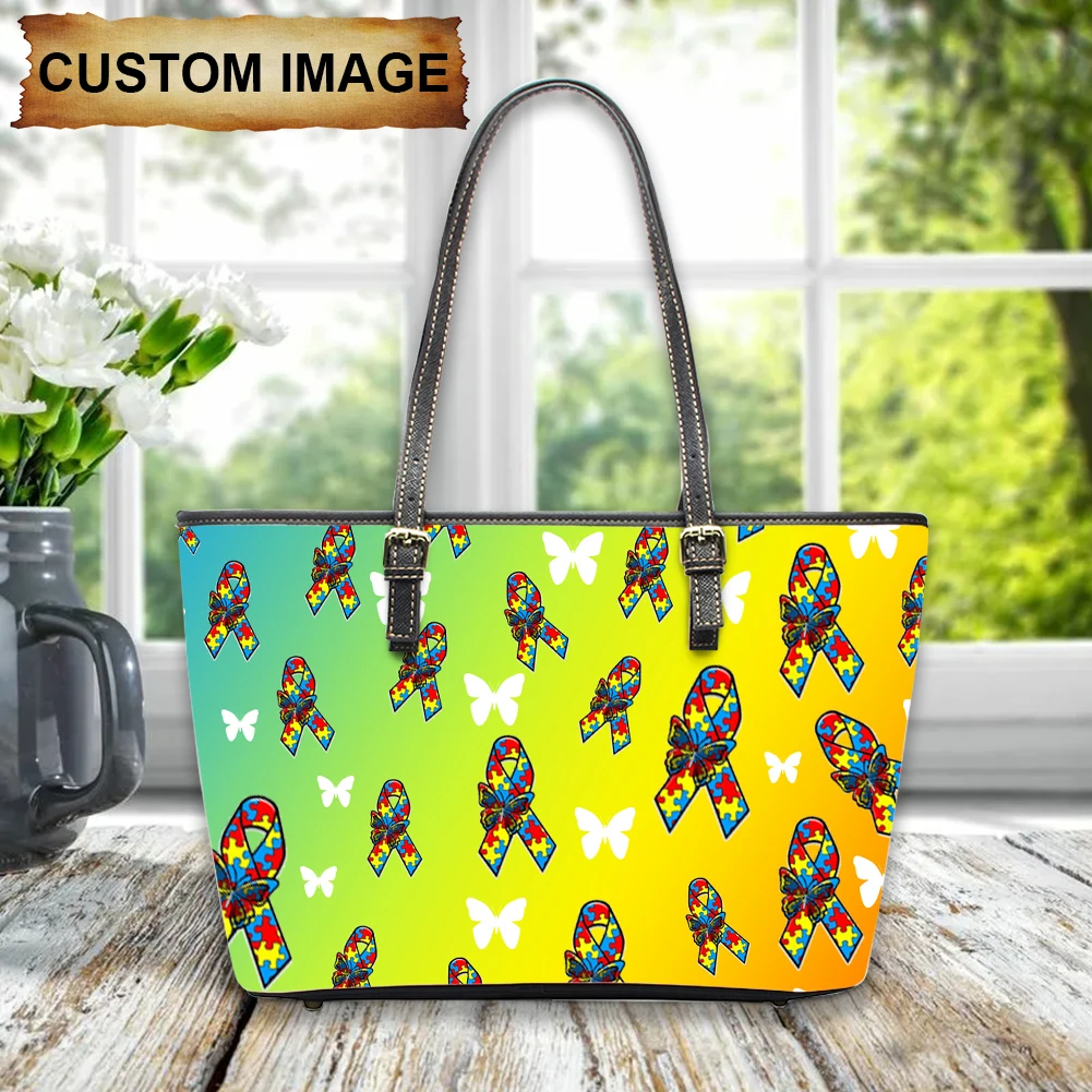 Autism Awareness Casual Women Handbag Top Handle Design Messenger Bag Outdoor Trendy Saddle Bag Leather 2023 New Fashion Bolsos