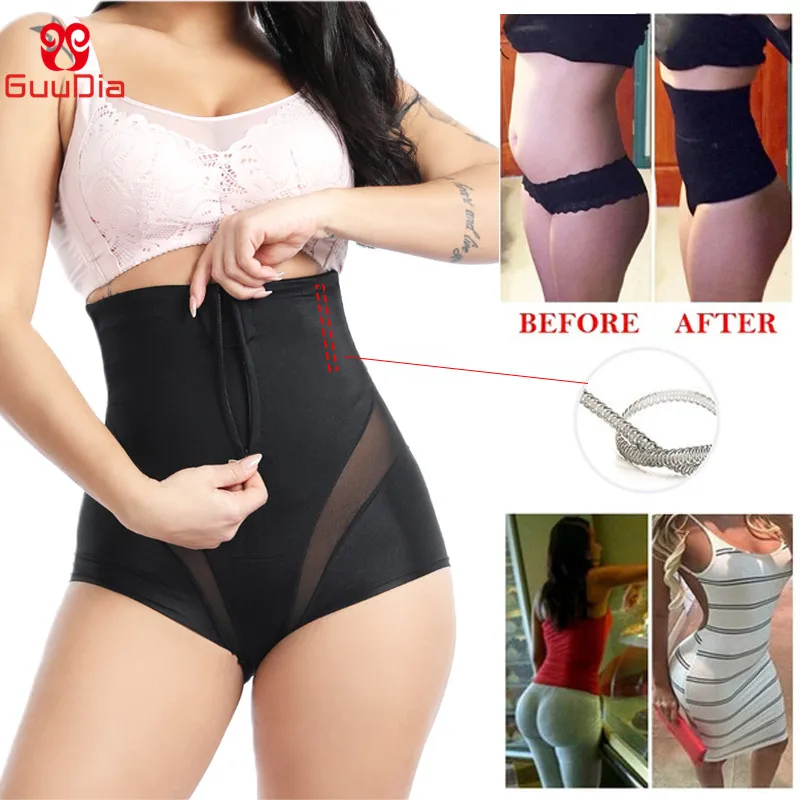 GUUDIA Sexy Shaperwear Women High Waist Trainer Body Shaper Tummy Slim Control Body Shape Belly Underwear Briefs Zipper Panty