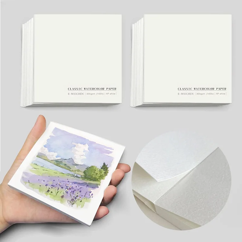 

2 Packs Tearable Square 3.9X3.9" 300gsm Portable Watercolour Paper Pad 40pgs Artist Travel Size For Watercolor Sketch Book Note