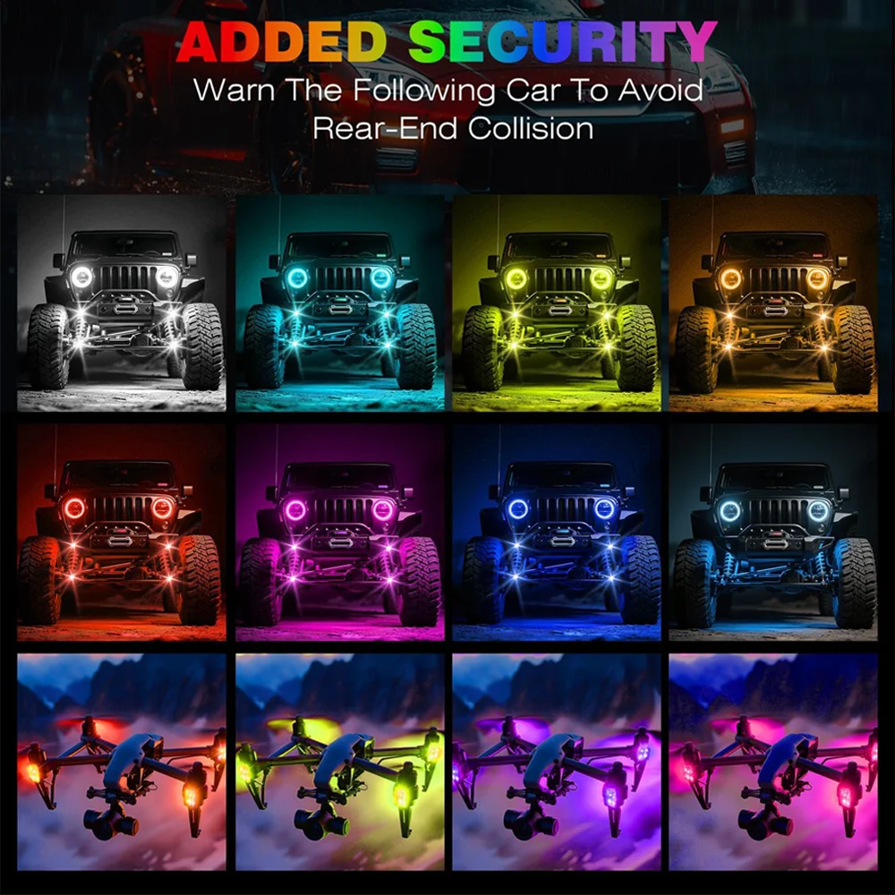 2/4/6 قطعة RGB Led سيارة ستروب أضواء سيارة إضاءة زينة جو مصباح اللاسلكية LED ستروب أضواء 8 ألوان تحذير ضوء دراجة نارية #4